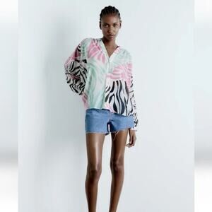 Zara animal print semi sheer blouse - NWT - M